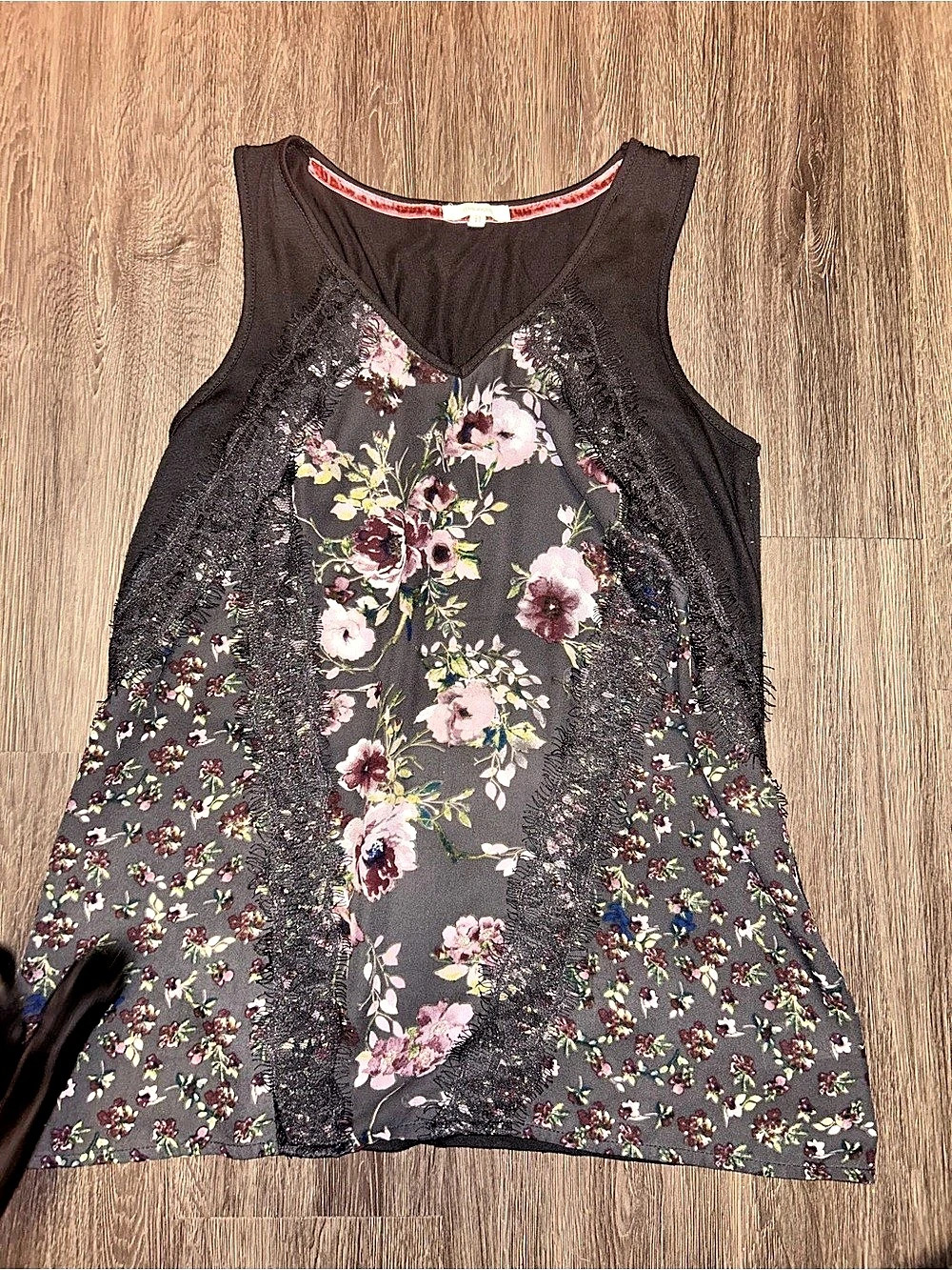 White Stuff Floral Lace Tank Top in Black & Pink